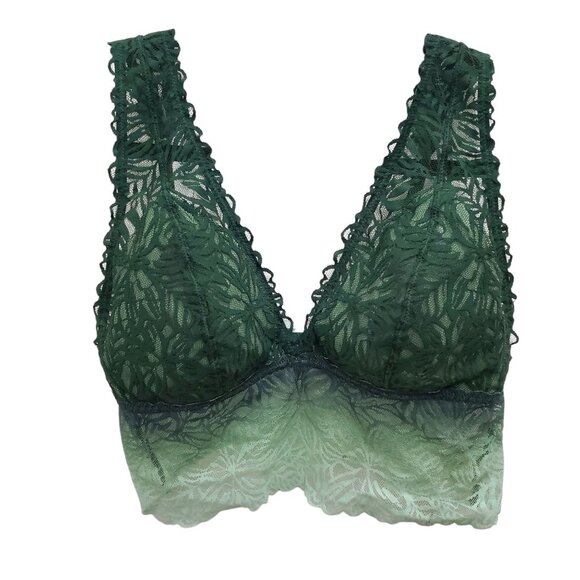 Aerie Ombre Firework Hunter Mint Plunge Neck Longline Lace Bralette Size L - Picture 1 of 6